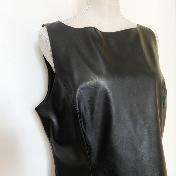 LAURENCE ROY VINTAGE BLACK FAUX LEATHER SLEEVELESS SHEATH DRESS - 12 - Picture 4 of 9